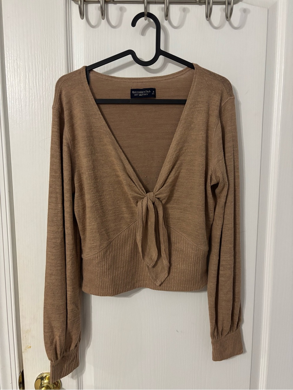 Abercrombie & Fitch Tie-Front Long Sleeve Sweater - Camel